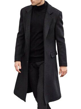 Stylish Men's Long Single Breasted Trench Coat | Classic Pea Coat Overcoat